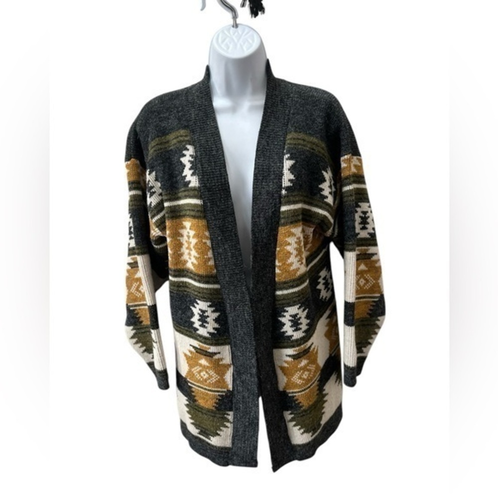 Vintage Aztec Pattern Cardigan  Sweater L Multicolor 80s 90s tribal multicolor